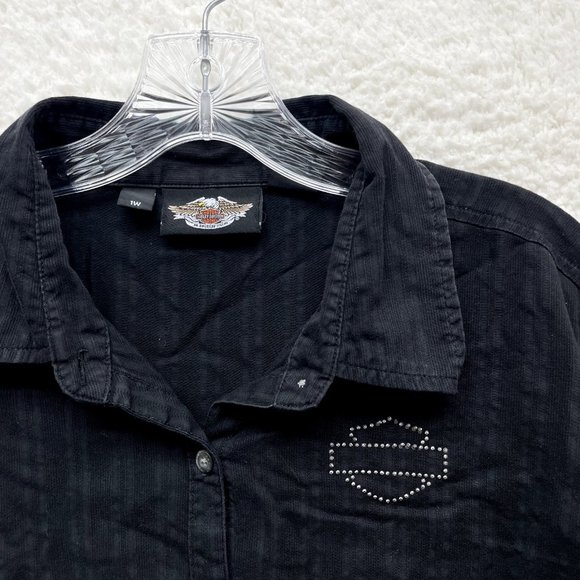 Y2K 2000s Harley Davidson Plus Size Blouse Womens 1X Black Studded Cyber Grunge - Picture 4 of 9
